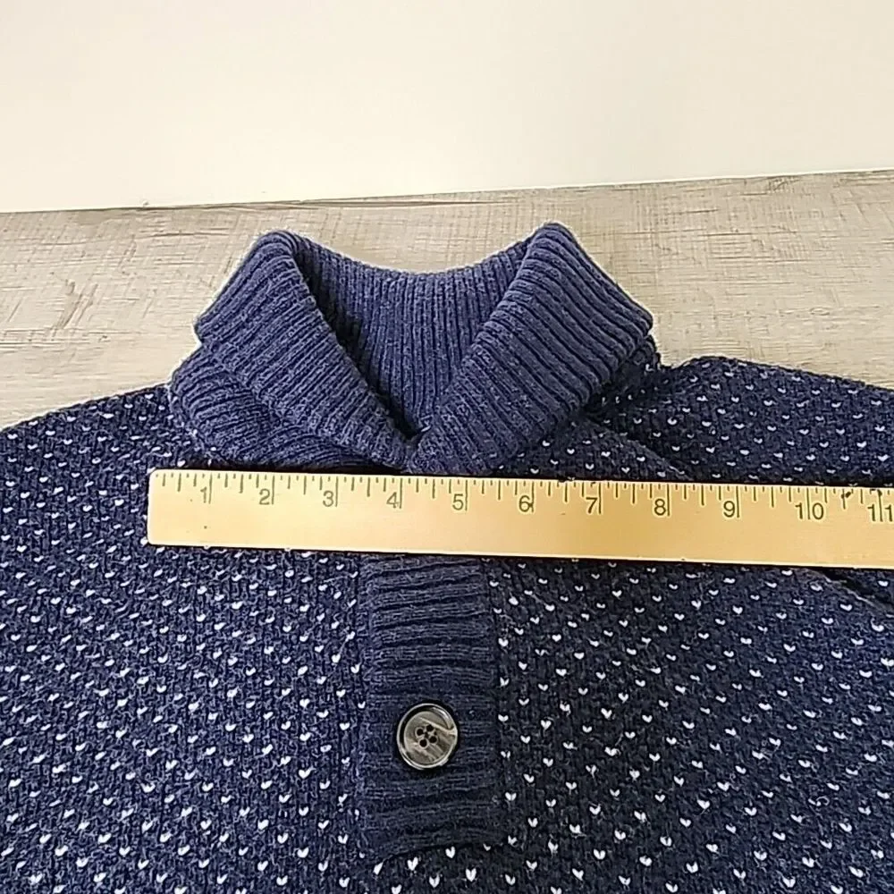 J. Crew Sweater Men's Large Navy Blue White Dots Double Button Collar Lambs Wool